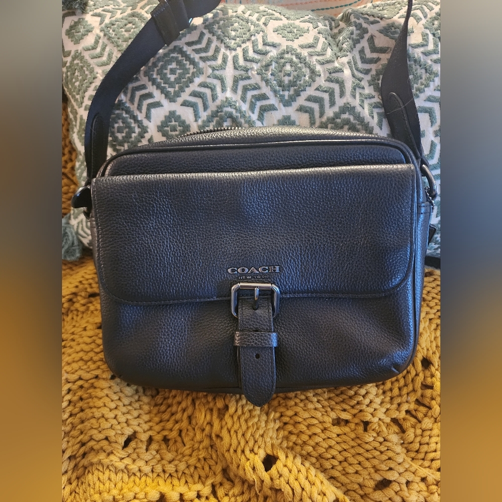 Coach Black Pebble Leather Hudson Messenger Bag